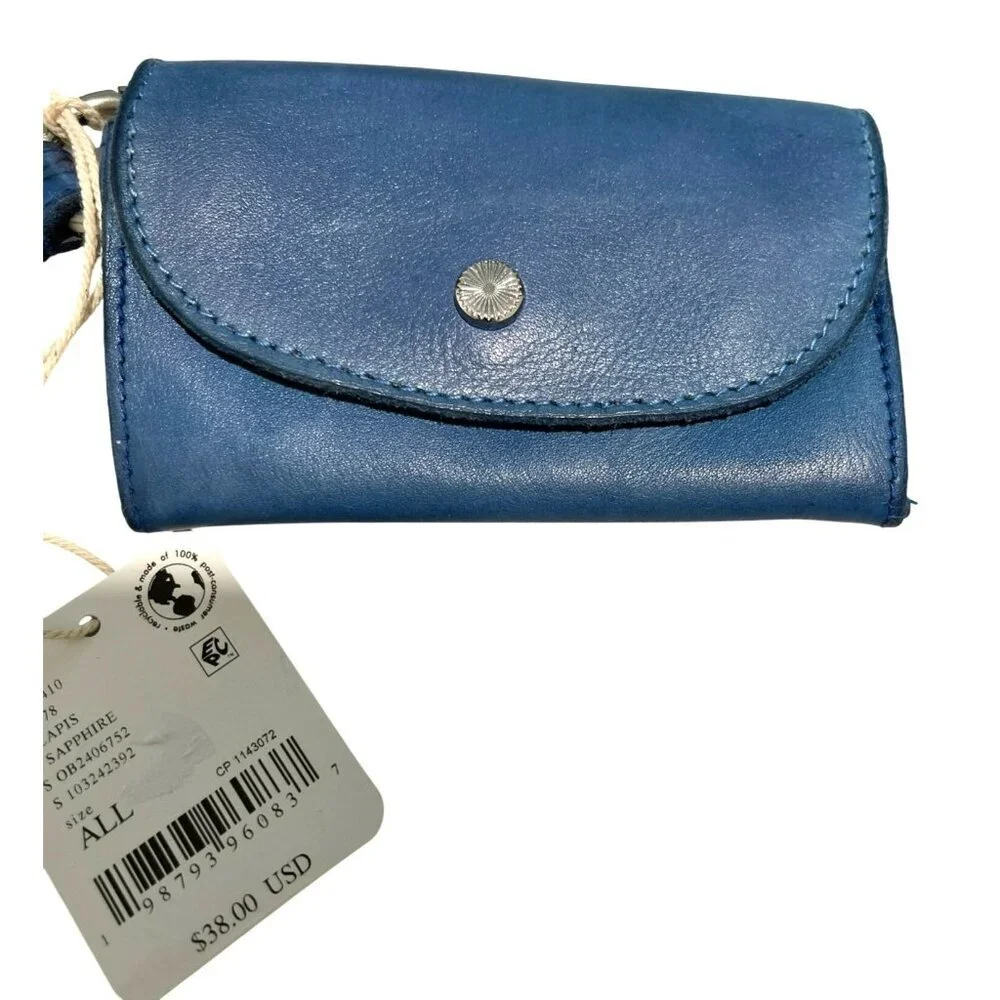 Free People Blue Leather Tri Fold Wallet Wristlet Keychain NWT
